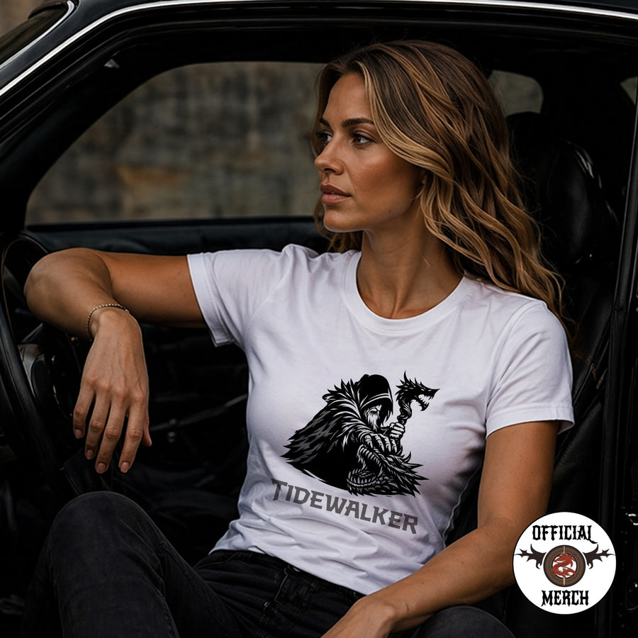 Tidewalker Tee – DragonSlayer Mythic Graphic T-Shirt (White)
