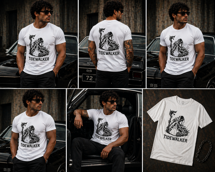 Tidewalker Tee – DragonSlayer Mythic Graphic T-Shirt (White)